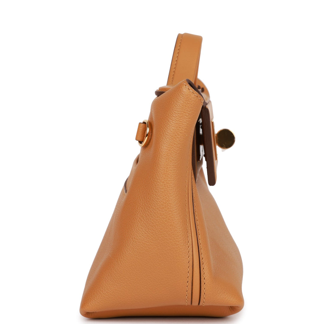Top quality Hermes Mini 24/24 Bag Caramel Evercolor and Sesame Swift Verso Gold Hardware