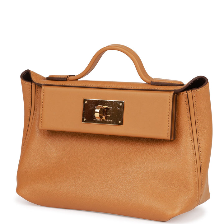 Top quality Hermes Mini 24/24 Bag Caramel Evercolor and Sesame Swift Verso Gold Hardware