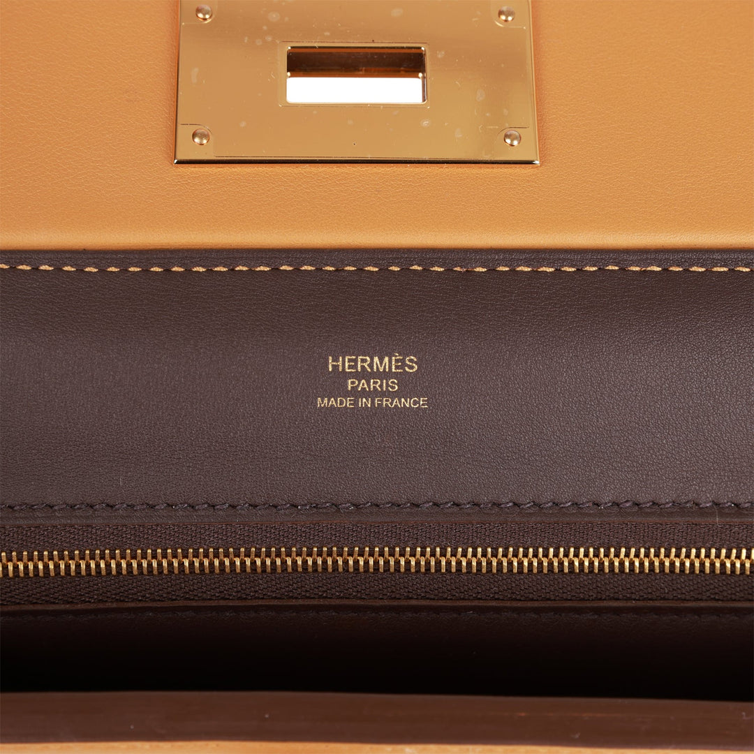 Top quality Hermes Mini 24/24 Bag Caramel Evercolor and Sesame Swift Verso Gold Hardware