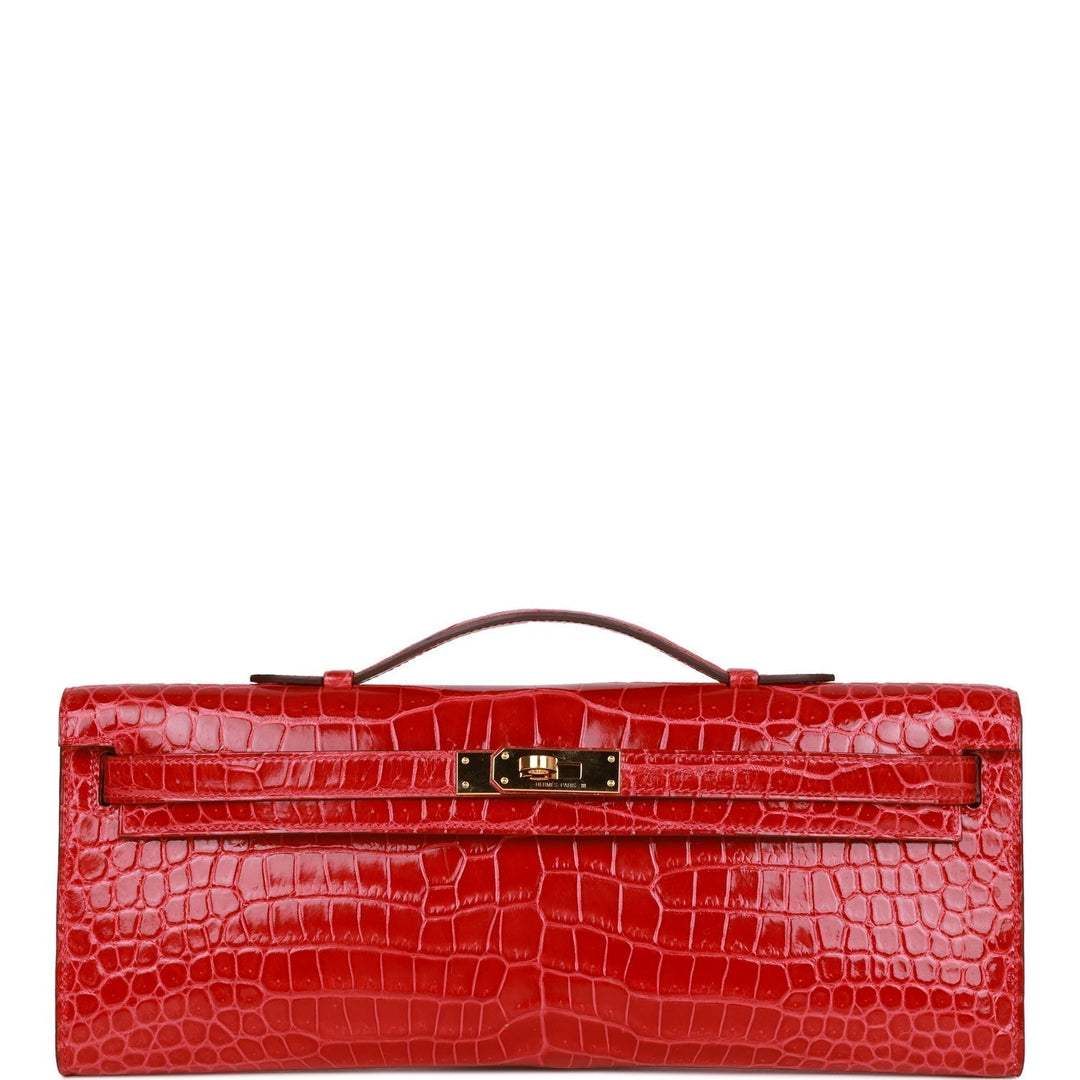 Top quality Hermes Kelly Cut Braise Shiny Porosus Crocodile Gold Hardware