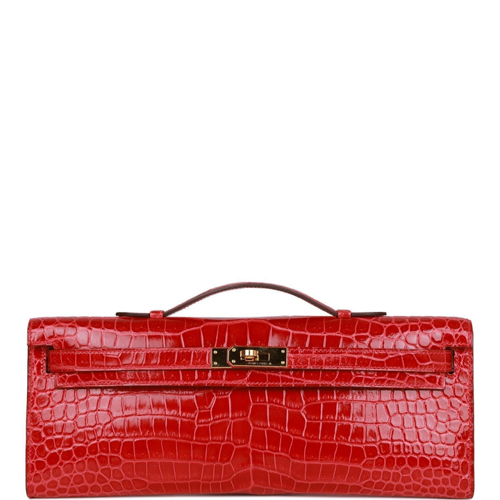 Top quality Hermes Kelly Cut Braise Shiny Porosus Crocodile Gold Hardware