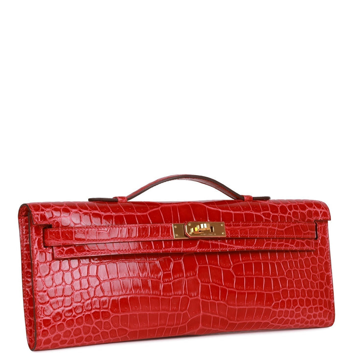 Top quality Hermes Kelly Cut Braise Shiny Porosus Crocodile Gold Hardware