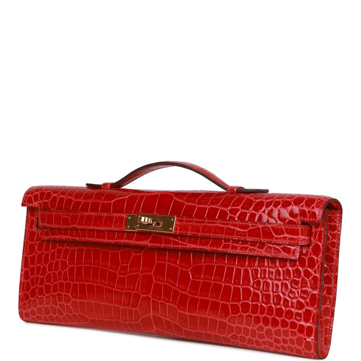 Top quality Hermes Kelly Cut Braise Shiny Porosus Crocodile Gold Hardware