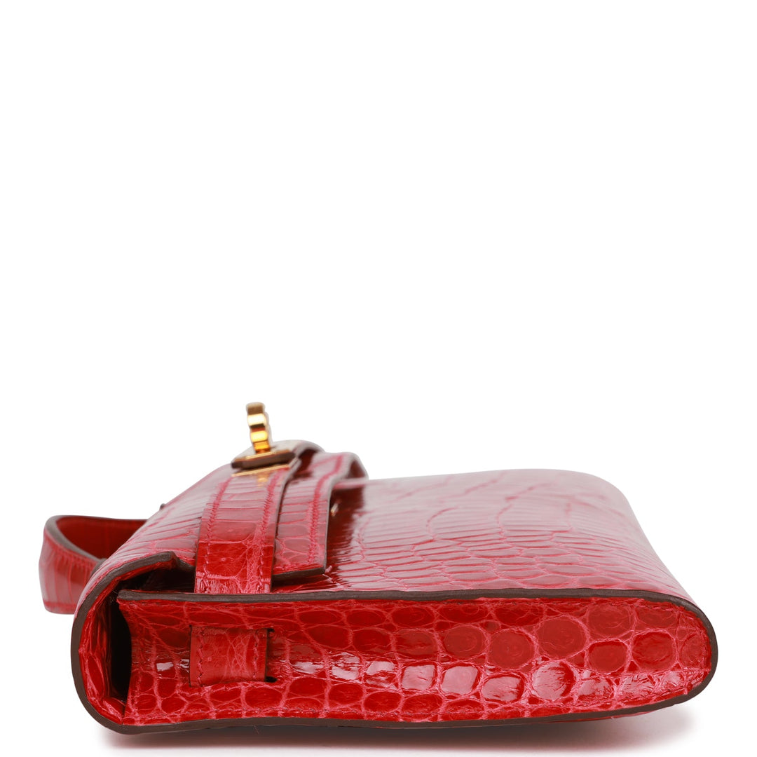 Top quality Hermes Kelly Cut Braise Shiny Porosus Crocodile Gold Hardware