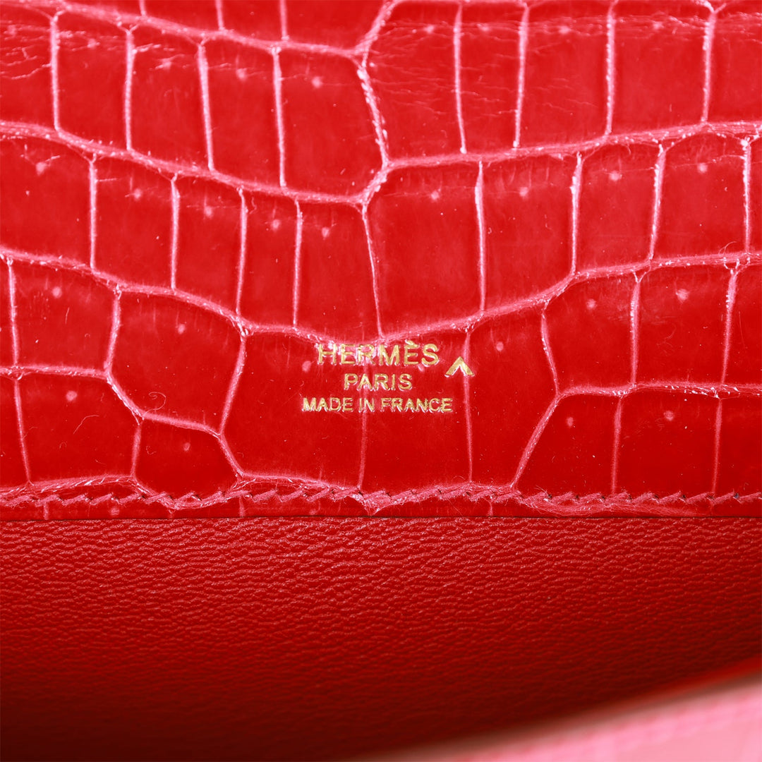 Top quality Hermes Kelly Cut Braise Shiny Porosus Crocodile Gold Hardware