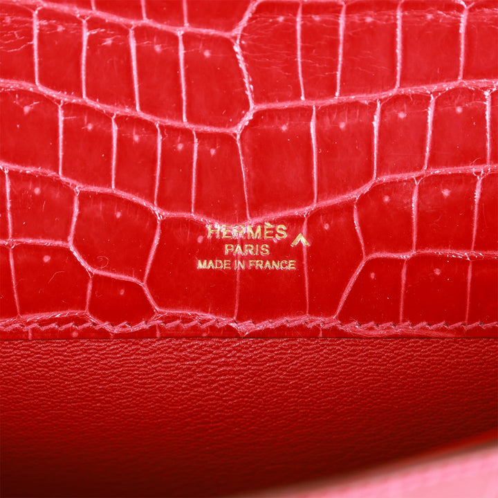 Top quality Hermes Kelly Cut Braise Shiny Porosus Crocodile Gold Hardware