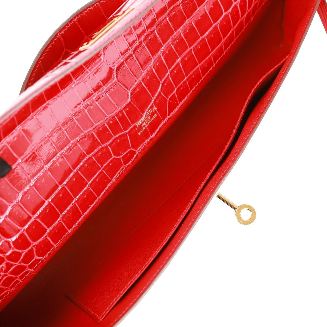 Top quality Hermes Kelly Cut Braise Shiny Porosus Crocodile Gold Hardware