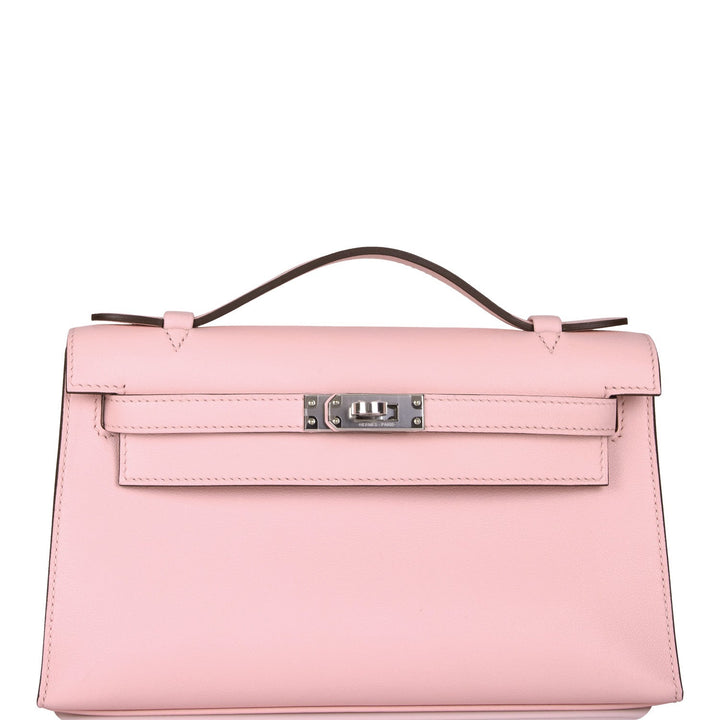Hermes Kelly Pochette Rose Sakura Swift Palladium Hardware