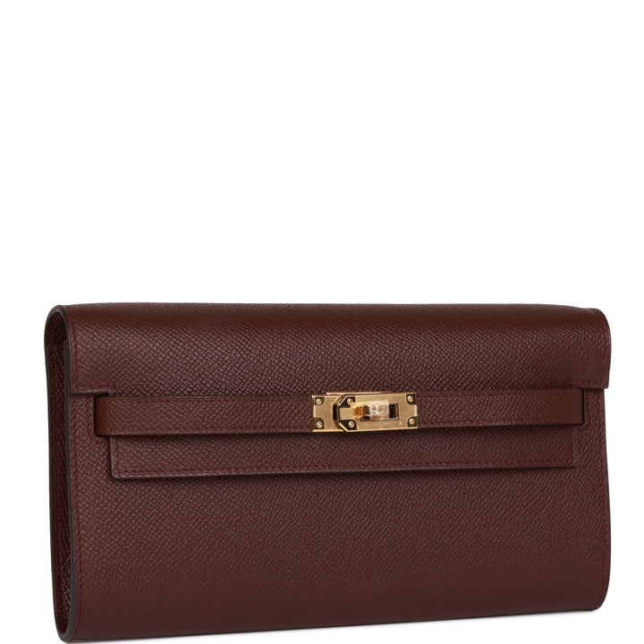 Top quality Hermes Kelly Wallet To Go Bordeaux Epsom Gold Hardware
