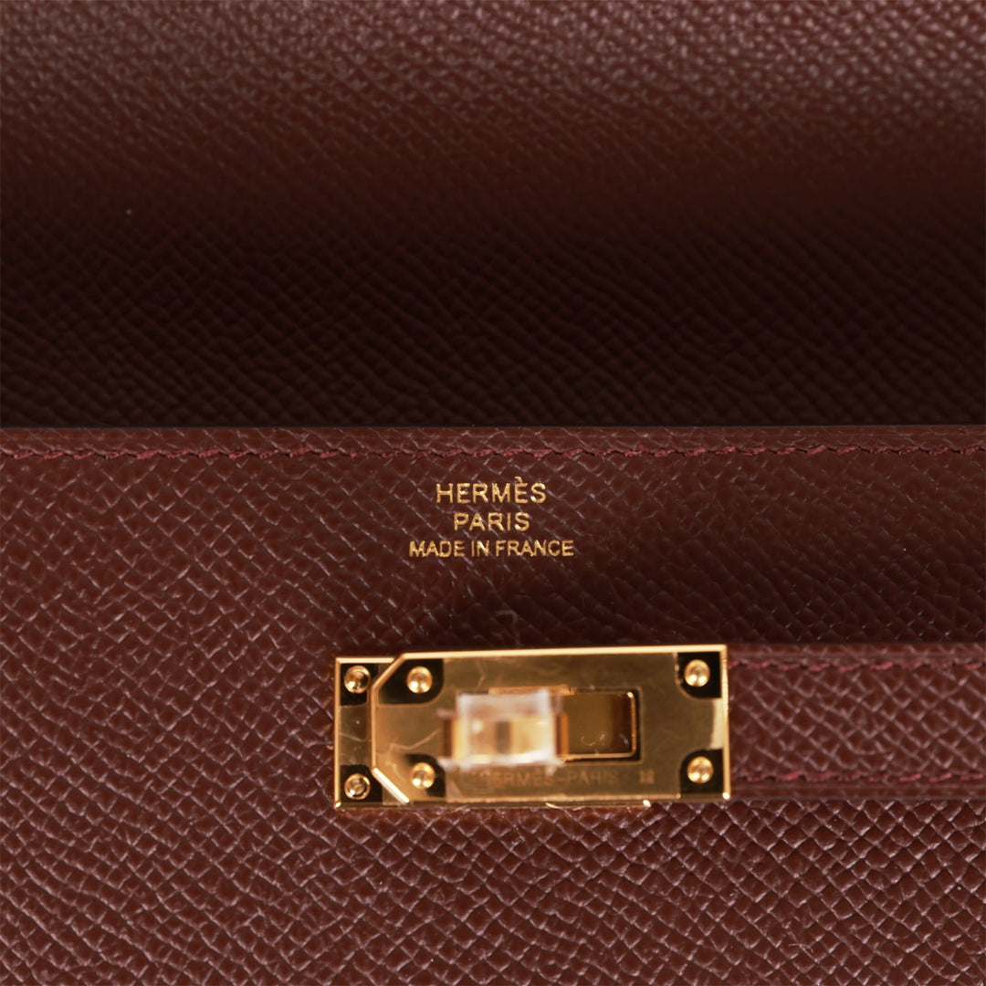Top quality Hermes Kelly Wallet To Go Bordeaux Epsom Gold Hardware