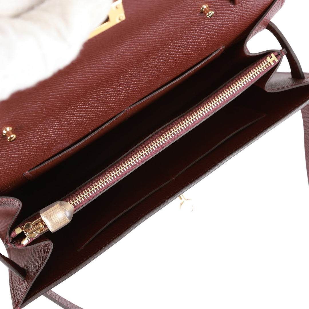 Top quality Hermes Kelly Wallet To Go Bordeaux Epsom Gold Hardware