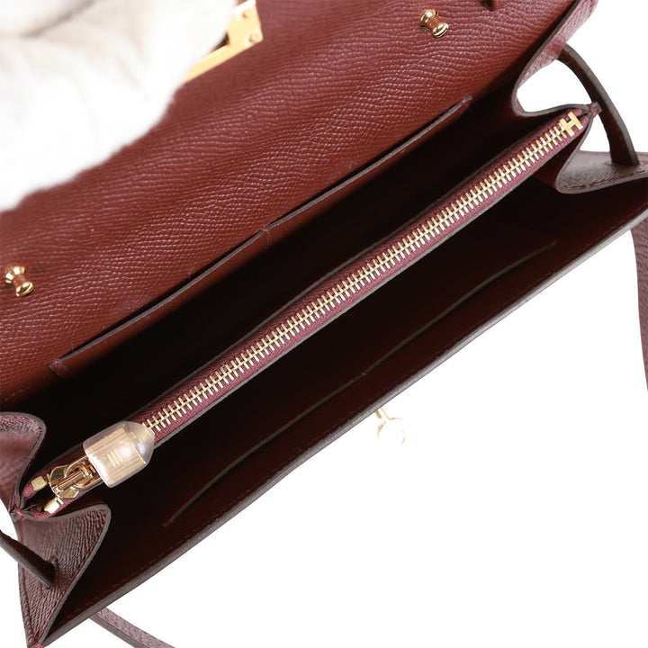 Top quality Hermes Kelly Wallet To Go Bordeaux Epsom Gold Hardware