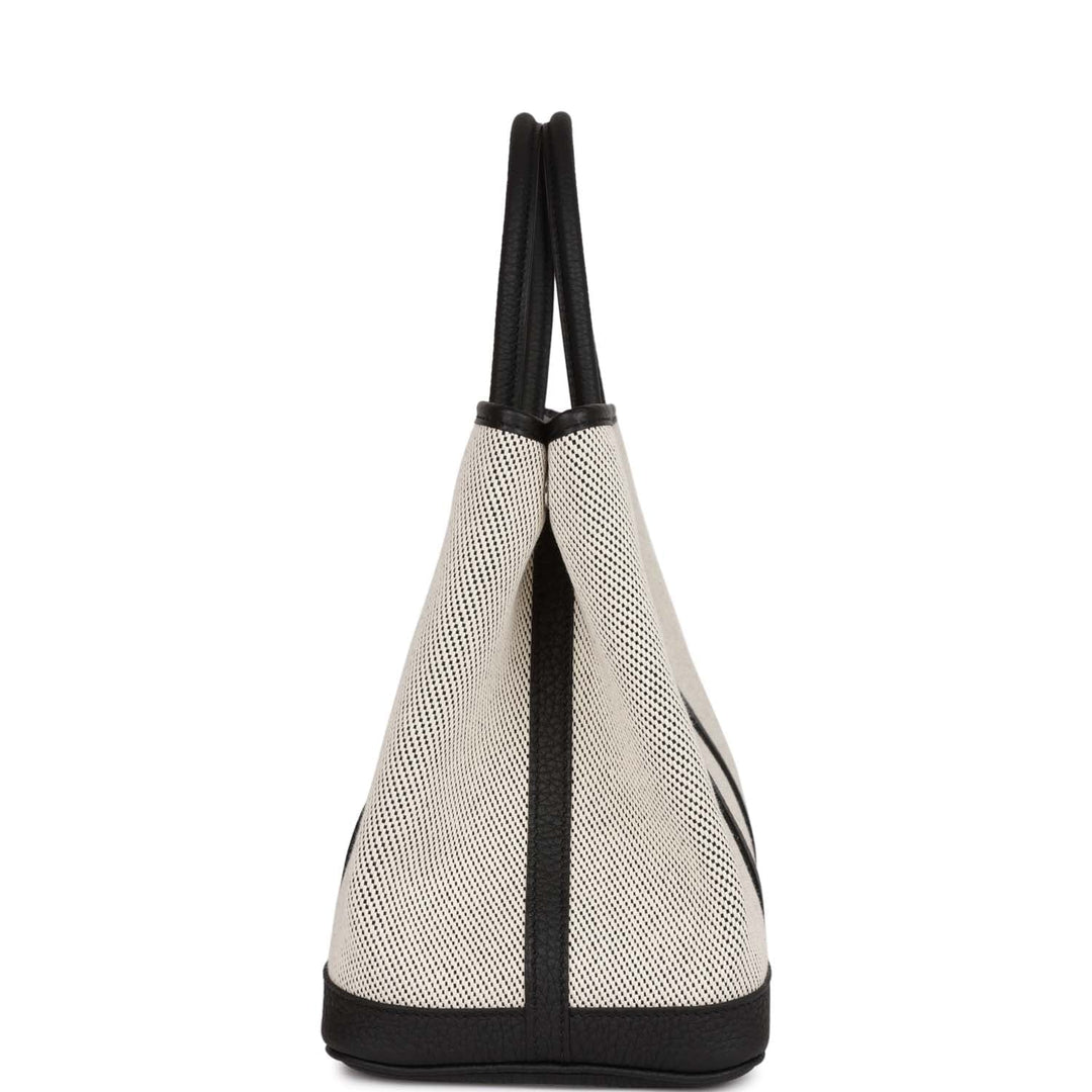 Hermes Garden Party 30 Ecru Toile and Black Negonda Palladium Hardware