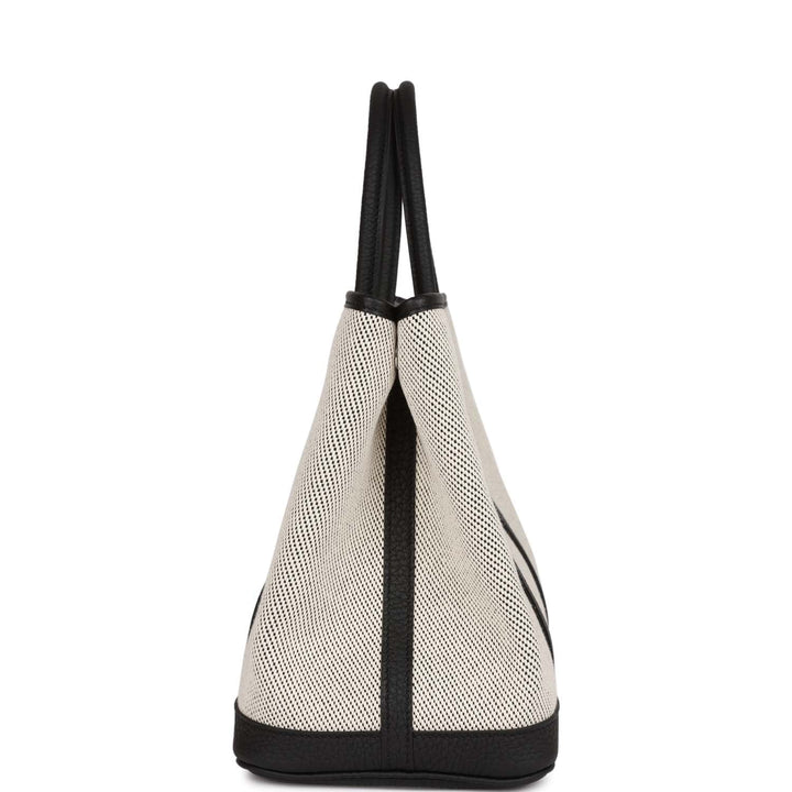 Hermes Garden Party 30 Ecru Toile and Black Negonda Palladium Hardware