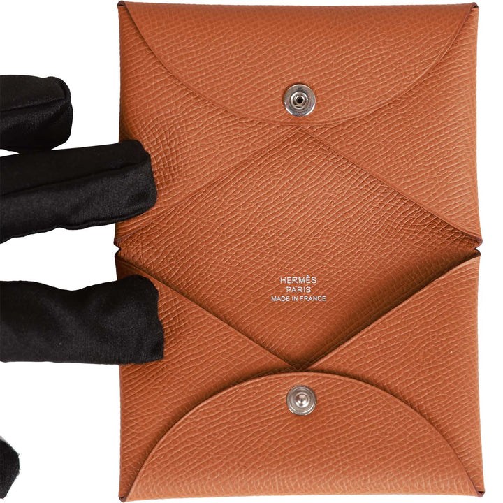 Top quality Hermes Calvi Card Holder Gold Epsom Palladium Hardware