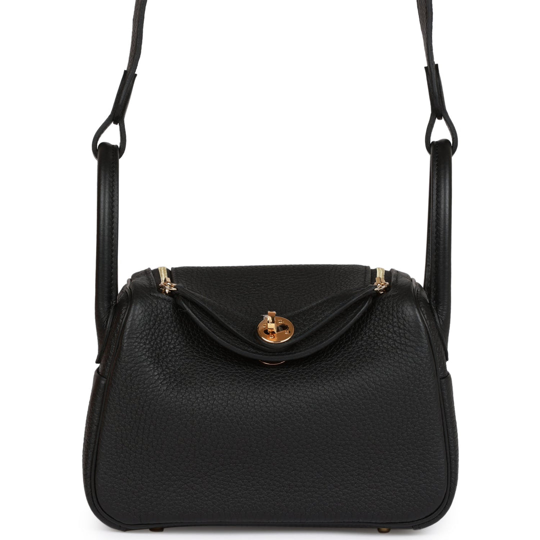Top quality Hermes Mini Lindy Black Clemence Gold Hardware