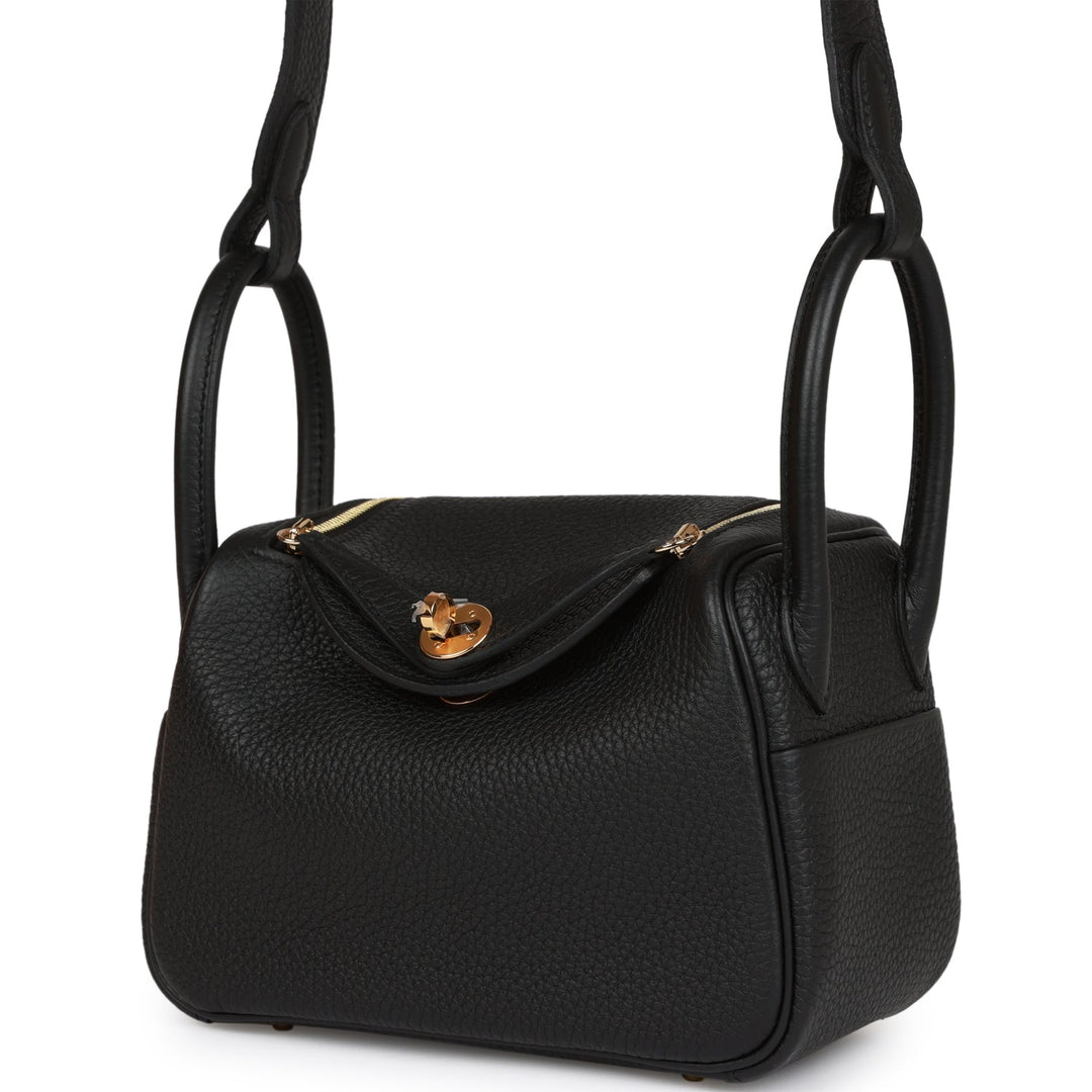 Top quality Hermes Mini Lindy Black Clemence Gold Hardware