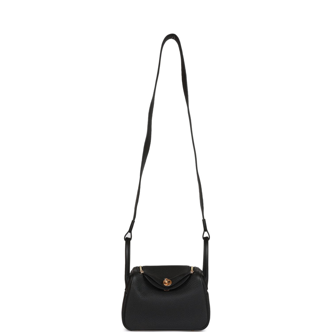 Top quality Hermes Mini Lindy Black Clemence Gold Hardware