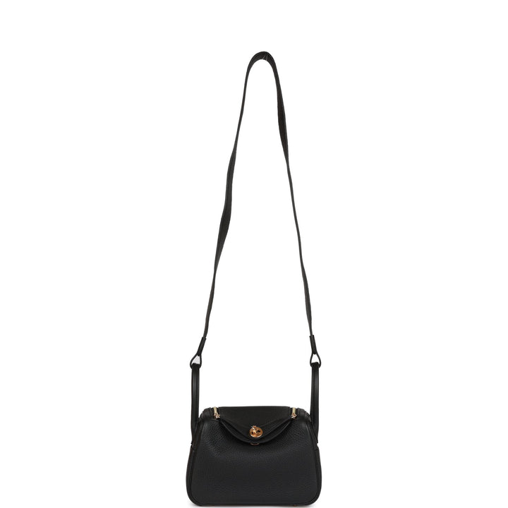 Top quality Hermes Mini Lindy Black Clemence Gold Hardware