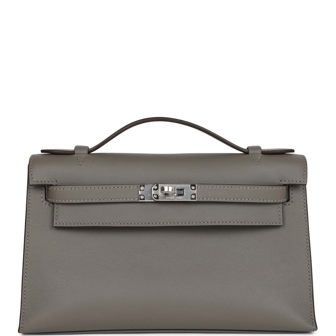 Top quality Hermes Kelly Pochette Gris Meyer Swift Palladium Hardware