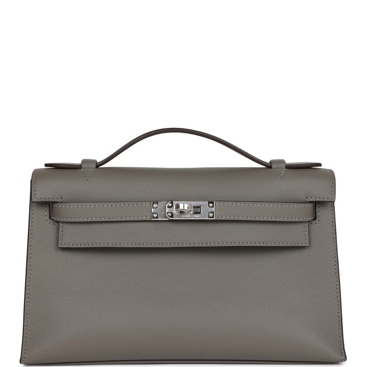 Top quality Hermes Kelly Pochette Gris Meyer Swift Palladium Hardware