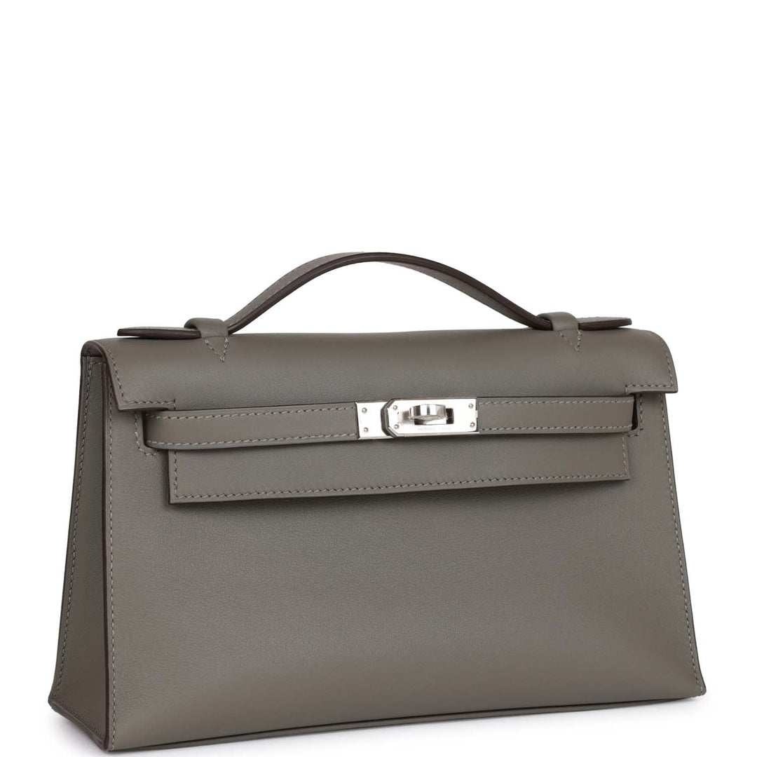 Top quality Hermes Kelly Pochette Gris Meyer Swift Palladium Hardware