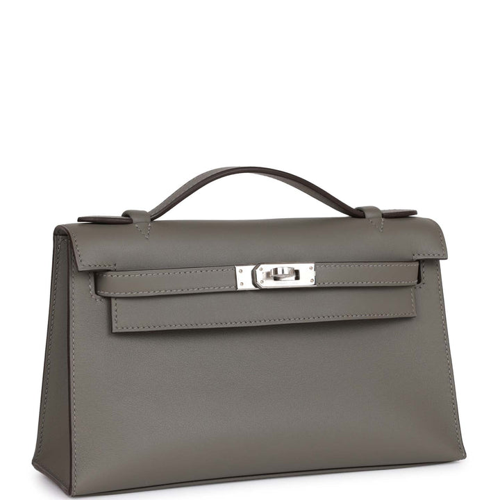 Top quality Hermes Kelly Pochette Gris Meyer Swift Palladium Hardware