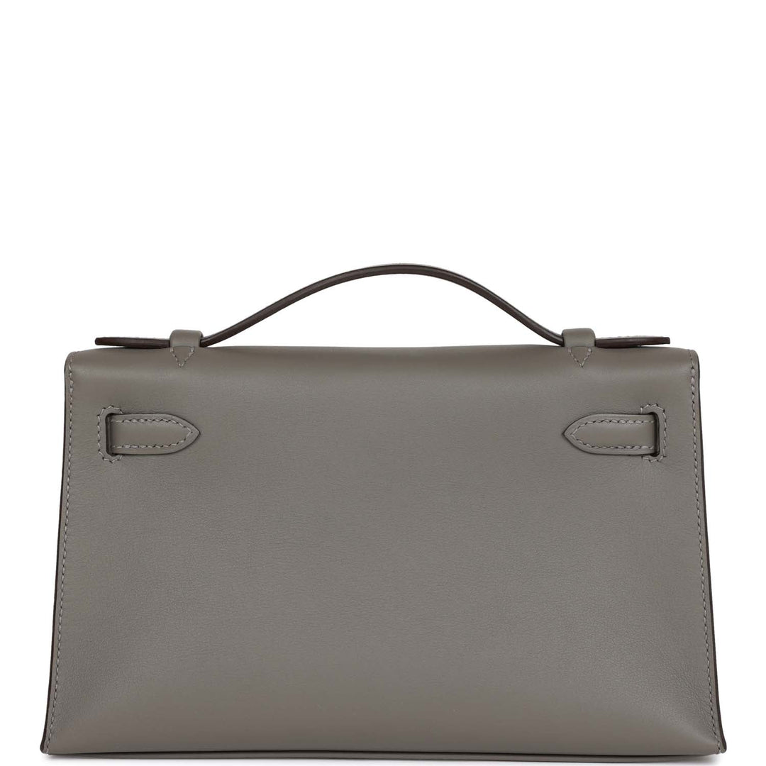 Top quality Hermes Kelly Pochette Gris Meyer Swift Palladium Hardware