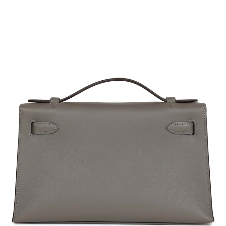 Top quality Hermes Kelly Pochette Gris Meyer Swift Palladium Hardware