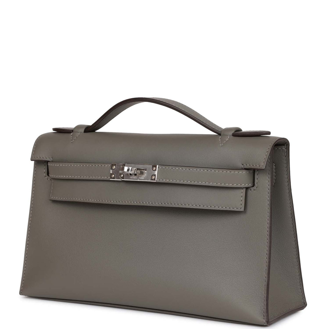 Top quality Hermes Kelly Pochette Gris Meyer Swift Palladium Hardware