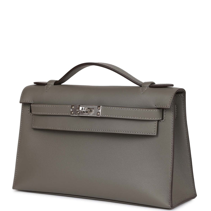 Top quality Hermes Kelly Pochette Gris Meyer Swift Palladium Hardware