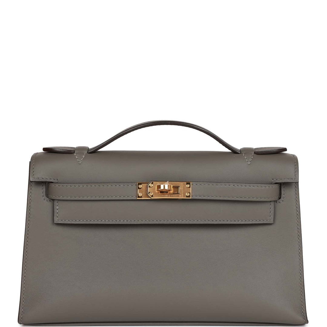 Top quality Hermes Kelly Pochette Gris Meyer Swift Gold Hardware