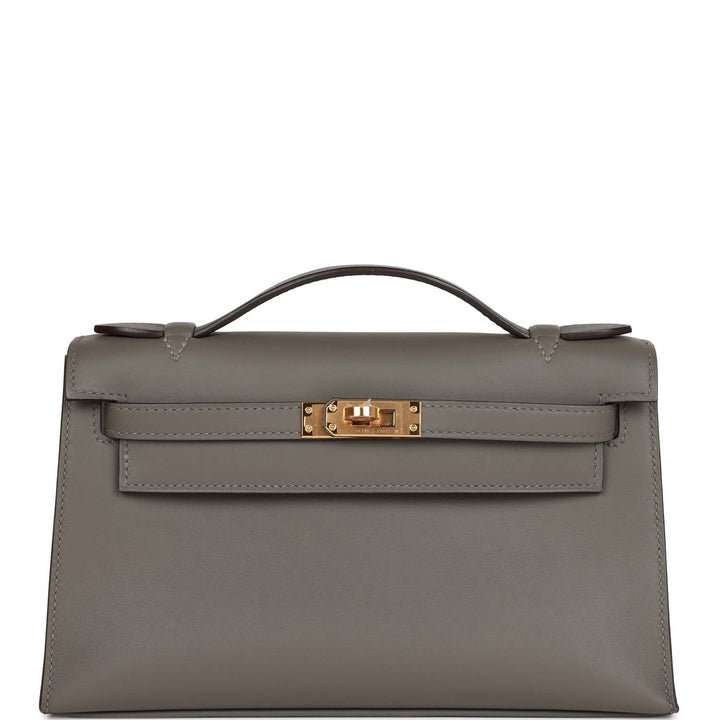 Top quality Hermes Kelly Pochette Gris Meyer Swift Gold Hardware