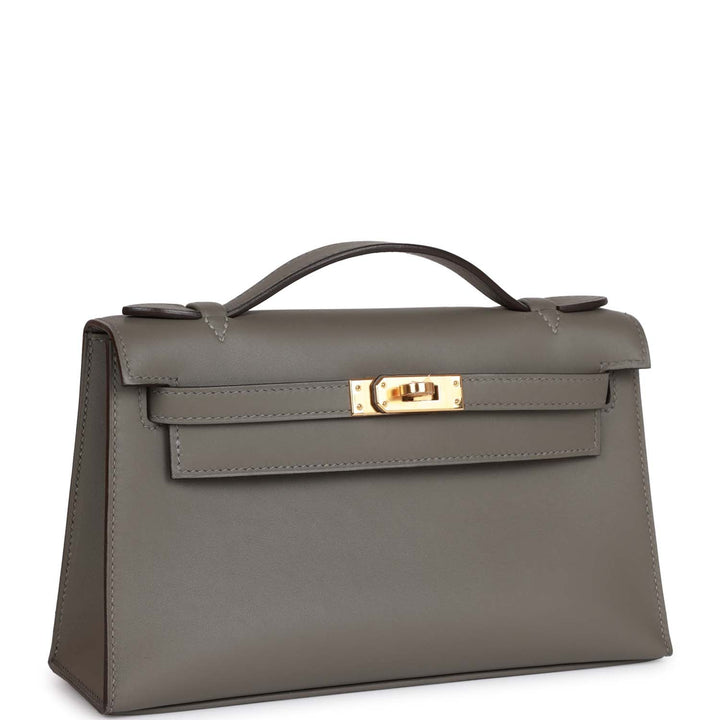 Top quality Hermes Kelly Pochette Gris Meyer Swift Gold Hardware