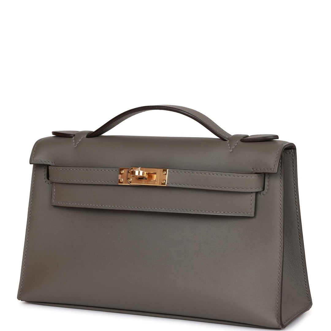 Top quality Hermes Kelly Pochette Gris Meyer Swift Gold Hardware