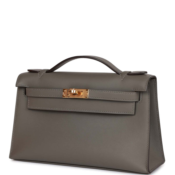 Top quality Hermes Kelly Pochette Gris Meyer Swift Gold Hardware