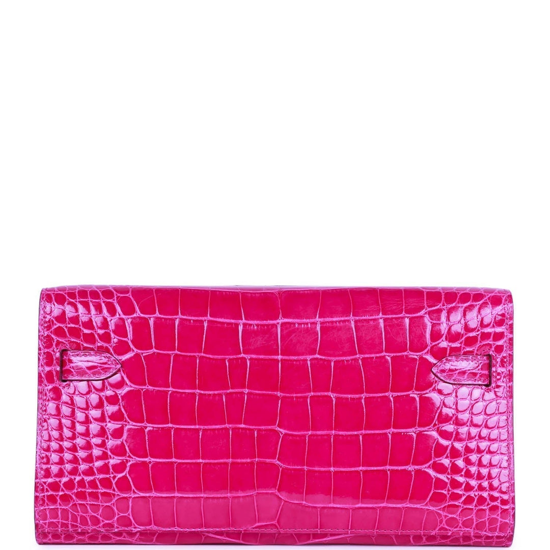 Premium Handmade Hermes Kelly Wallet To Go Rose Scheherazade Shiny Alligator Palladium Hardware