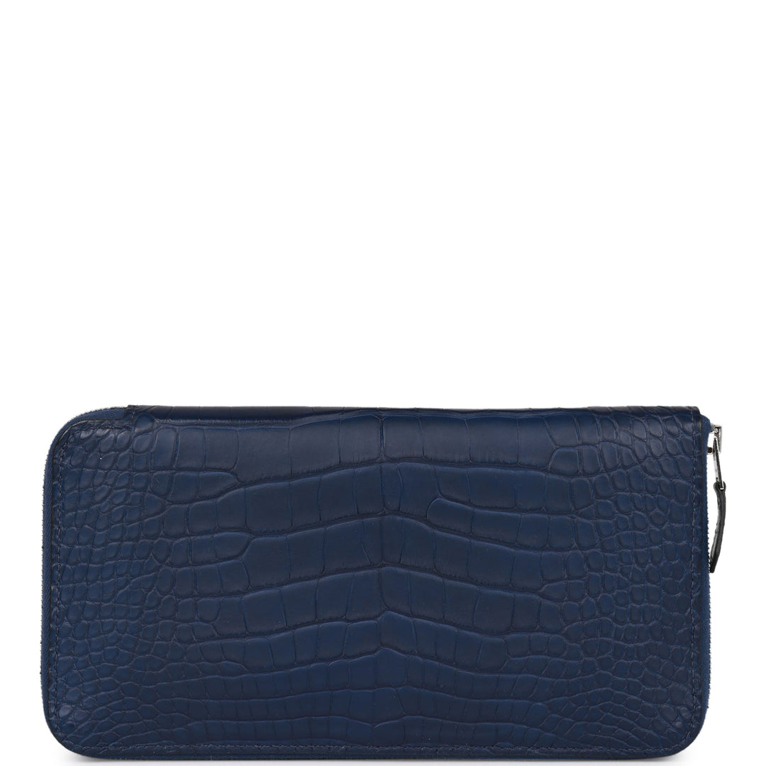 Top quality Hermes Azap Classic Wallet Bleu Saphir Matte Alligator Palladium Hardware