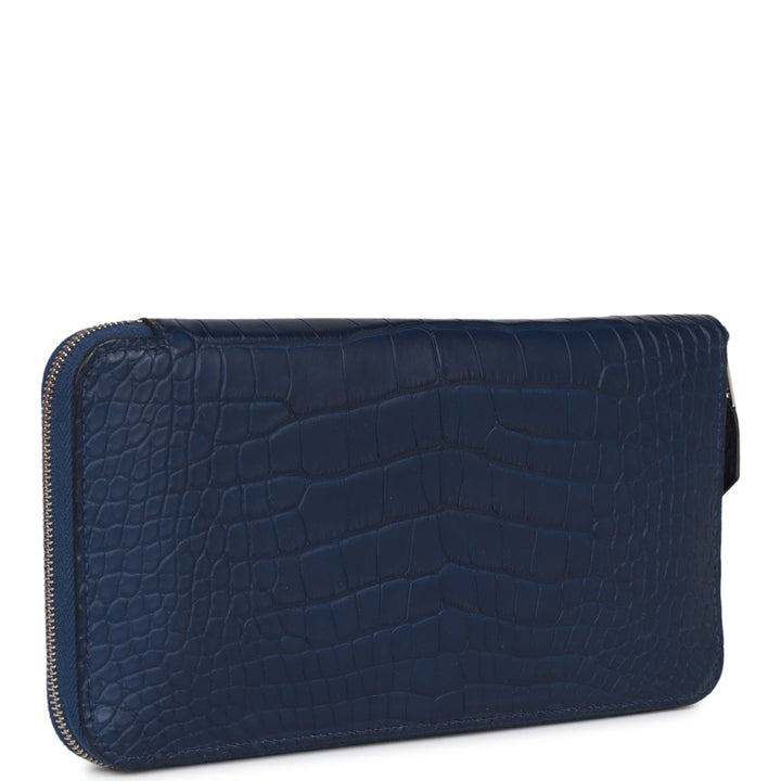 Top quality Hermes Azap Classic Wallet Bleu Saphir Matte Alligator Palladium Hardware