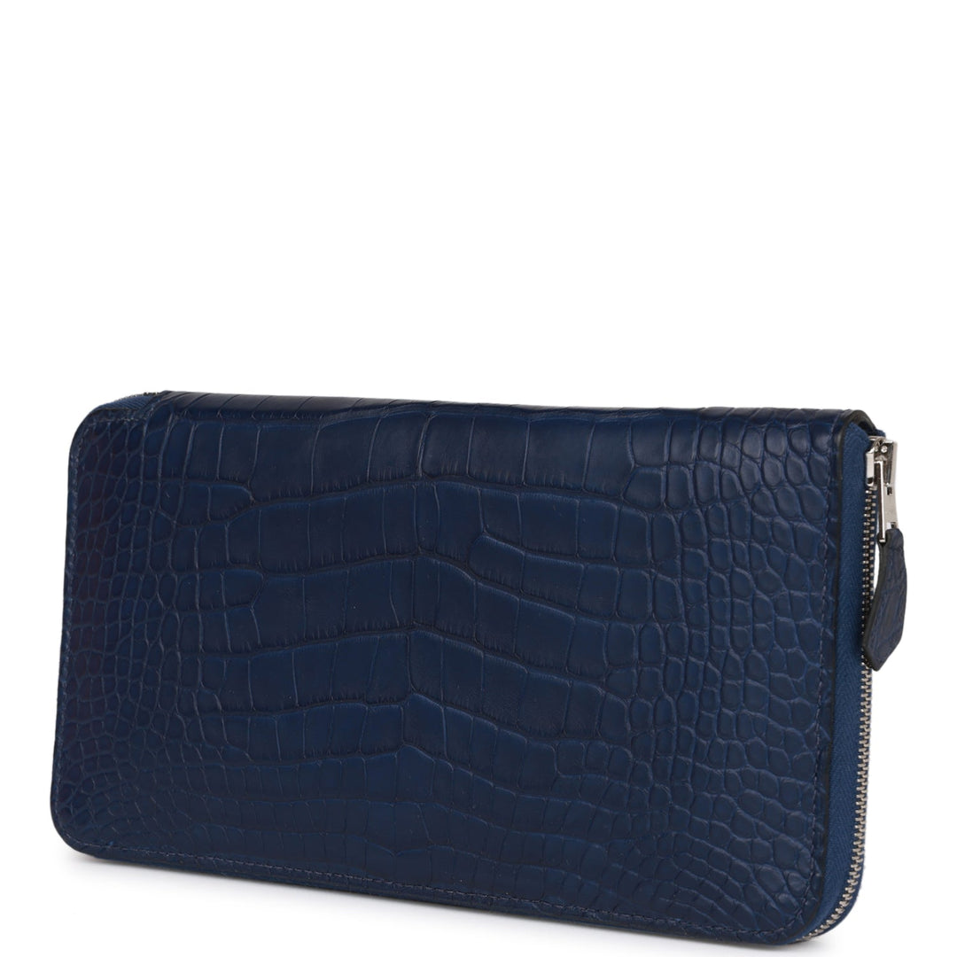 Top quality Hermes Azap Classic Wallet Bleu Saphir Matte Alligator Palladium Hardware