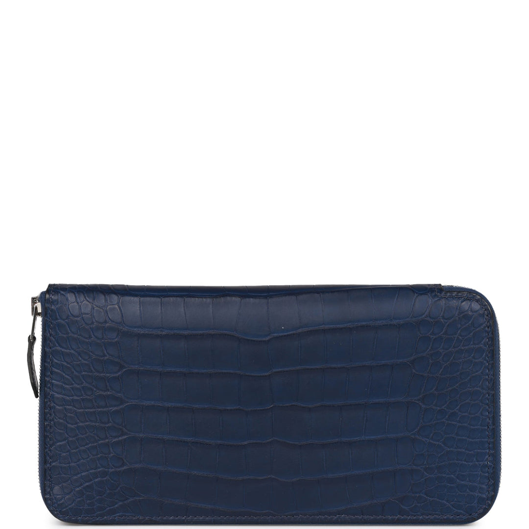 Top quality Hermes Azap Classic Wallet Bleu Saphir Matte Alligator Palladium Hardware