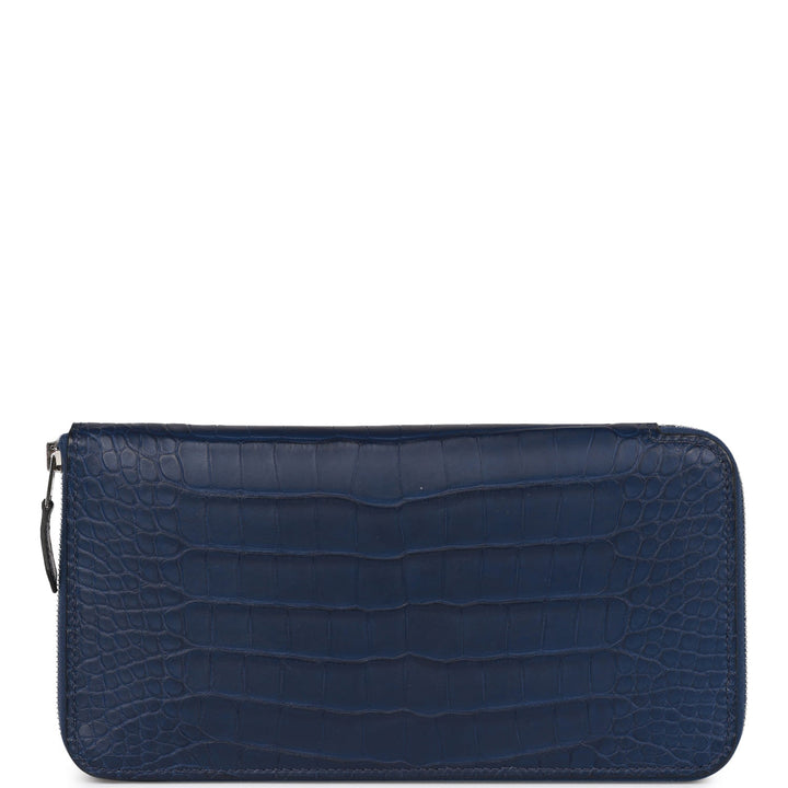 Top quality Hermes Azap Classic Wallet Bleu Saphir Matte Alligator Palladium Hardware