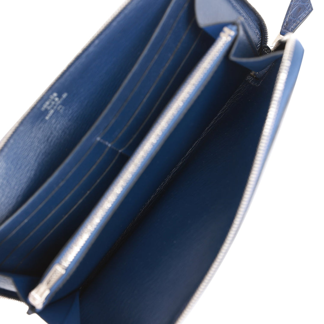 Top quality Hermes Azap Classic Wallet Bleu Saphir Matte Alligator Palladium Hardware