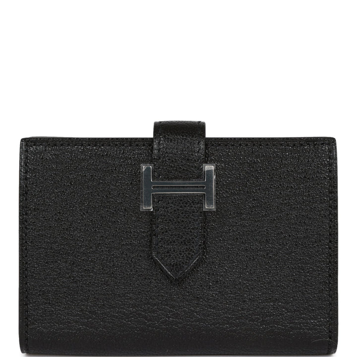 Top quality Hermes Bearn Card Holder Wallet Black Chevre Palladium Hardware