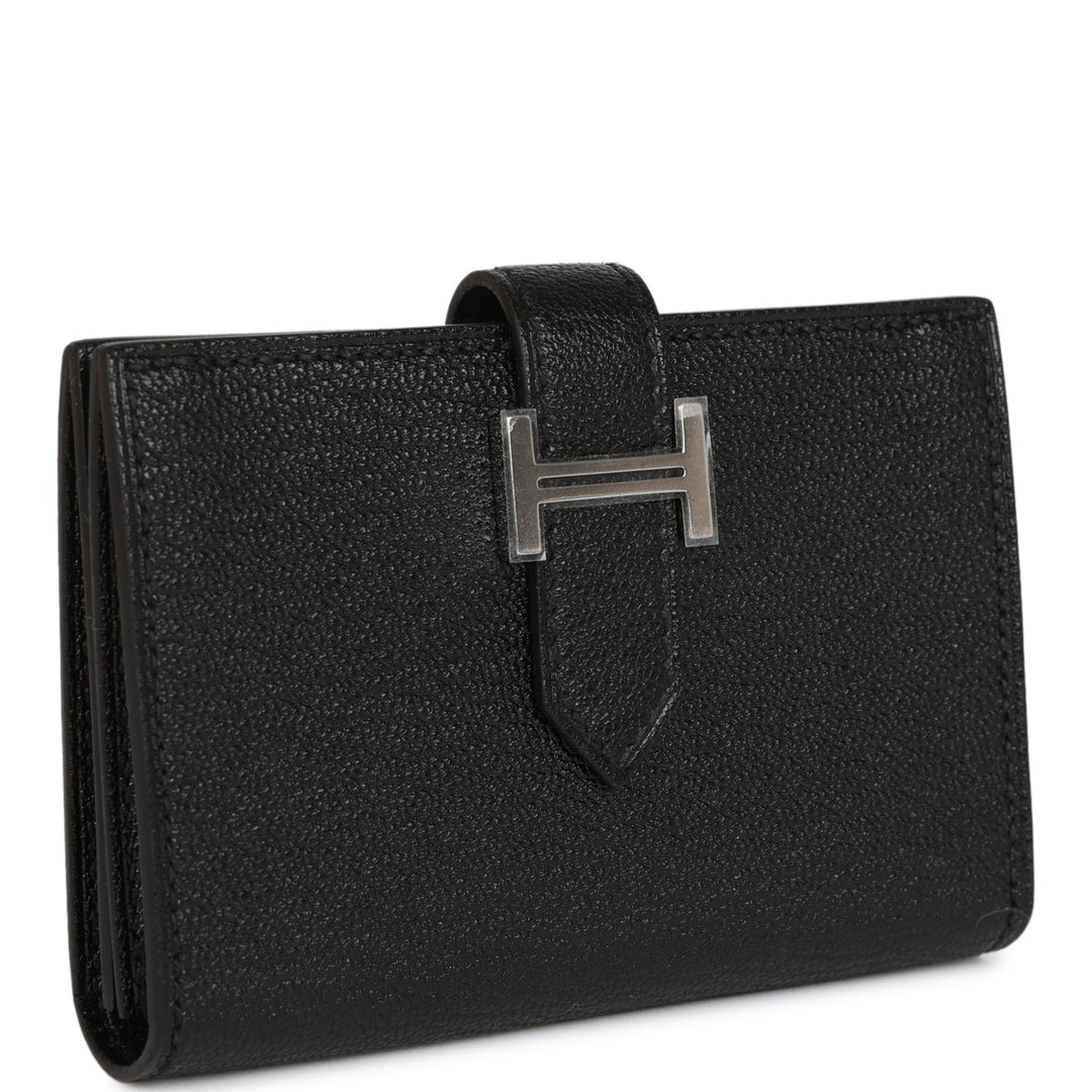 Top quality Hermes Bearn Card Holder Wallet Black Chevre Palladium Hardware