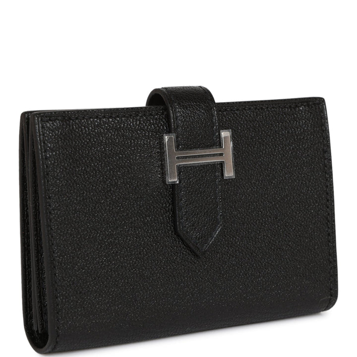 Top quality Hermes Bearn Card Holder Wallet Black Chevre Palladium Hardware
