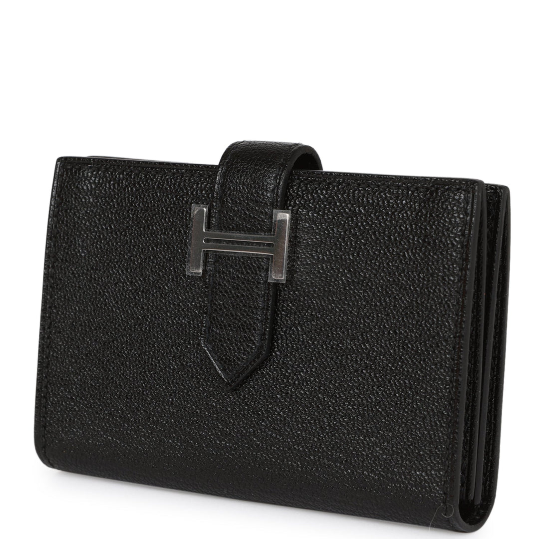 Top quality Hermes Bearn Card Holder Wallet Black Chevre Palladium Hardware