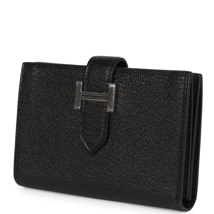Top quality Hermes Bearn Card Holder Wallet Black Chevre Palladium Hardware