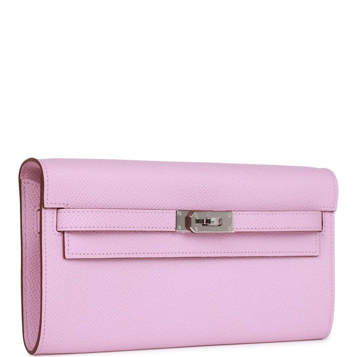 Top quality Hermes Kelly Wallet To Go Mauve Sylvestre Epsom Palladium Hardware