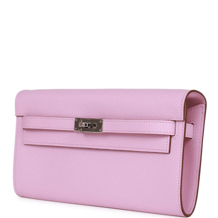 Top quality Hermes Kelly Wallet To Go Mauve Sylvestre Epsom Palladium Hardware